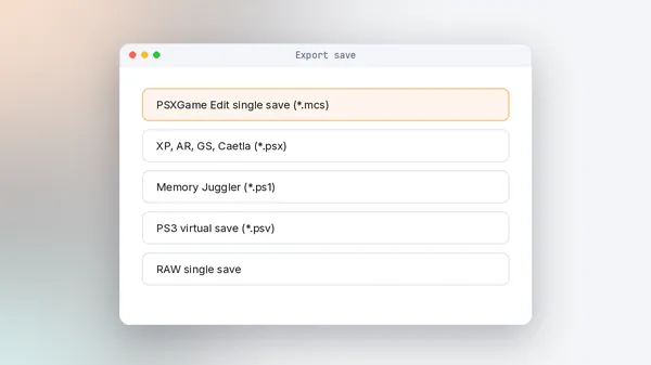 MemcardRex export a single save: single-save formats